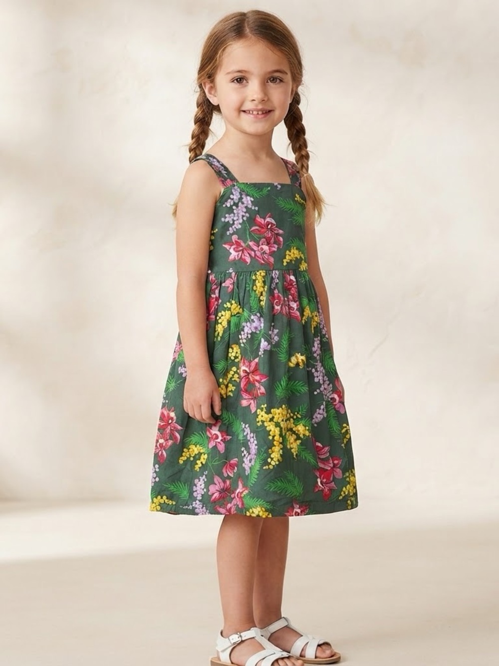 GAP kids floral cotton sleeveless midi dress